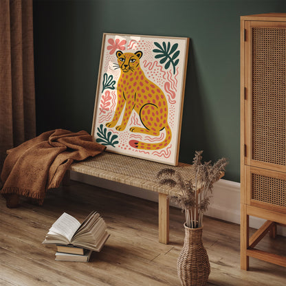 Tropical Cheetah Poster - Boho Wild Cat Wall Art