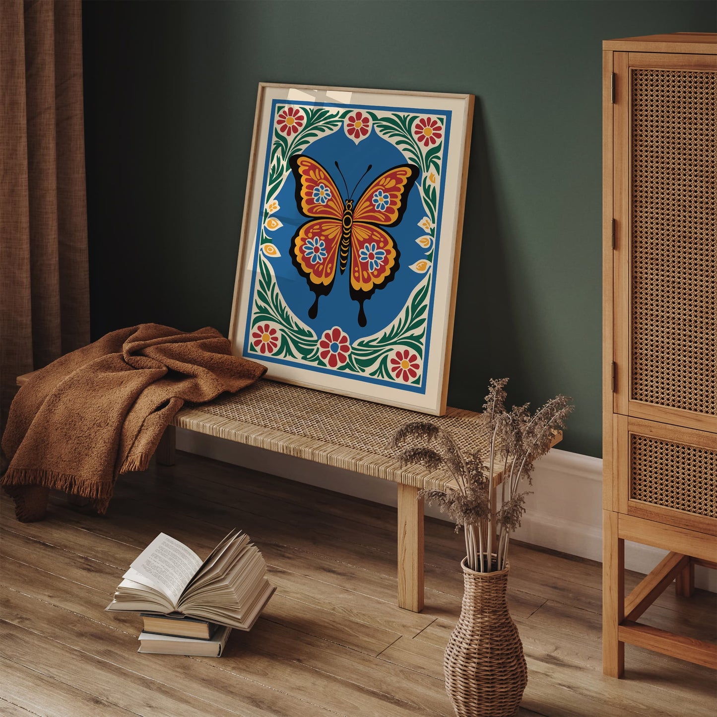 Retro Folk Butterfly Wall Art Print