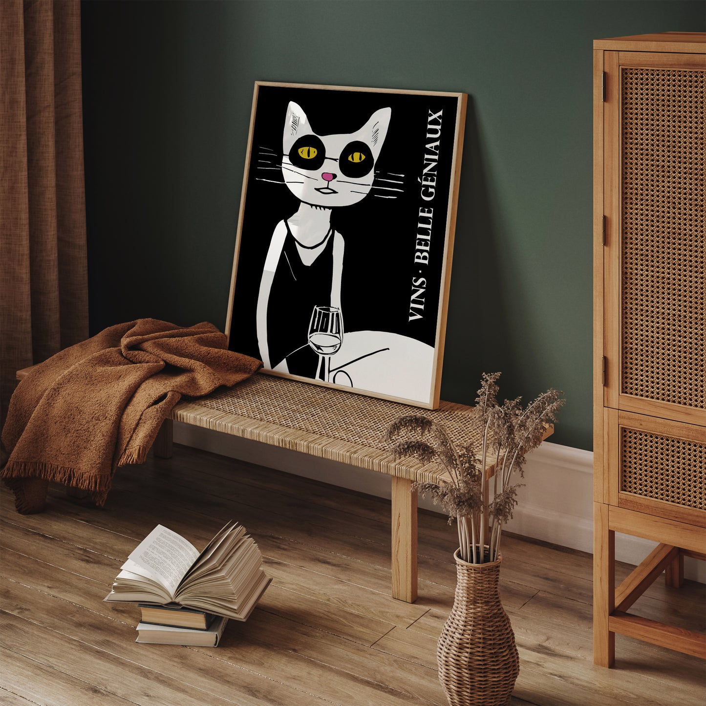 Vintage Wine Poster - Retro Cat Artwork