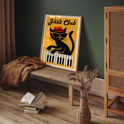 Cool Cat Jazz Club Poster - Yellow Music Wall Art Print