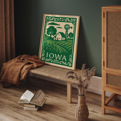 Green Iowa Travel Poster