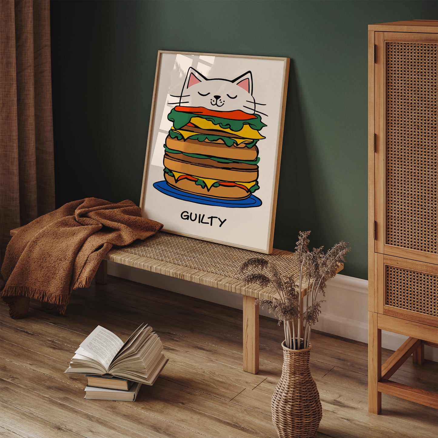 Guilty - Funny Cat Hamburger Art Print