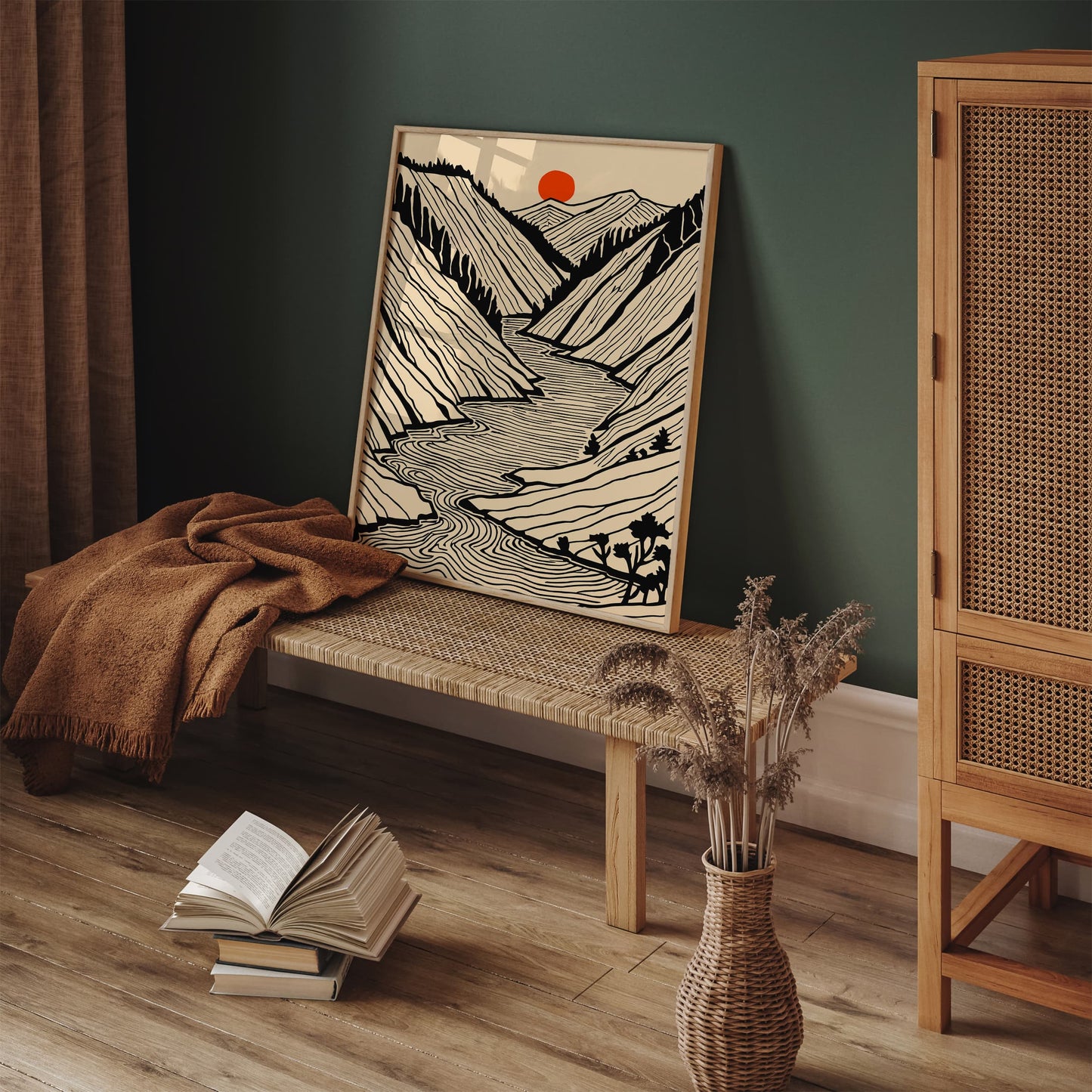 Black Line Art Landscape Poster