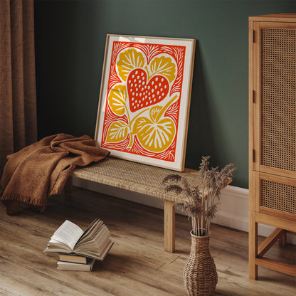 Retro Strawberry Wall Art - Yellow Vintage Fruit