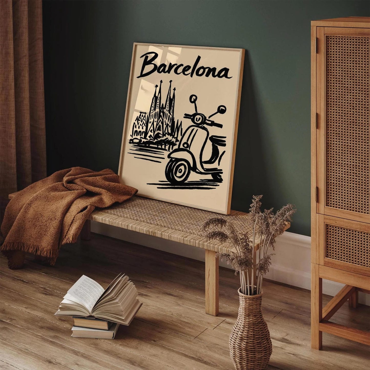 Barcelona Black Ink Style Travel Poster
