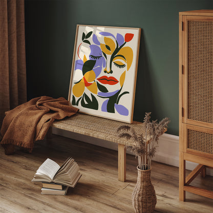 Woman with Big Red Lips & Flowers Poster