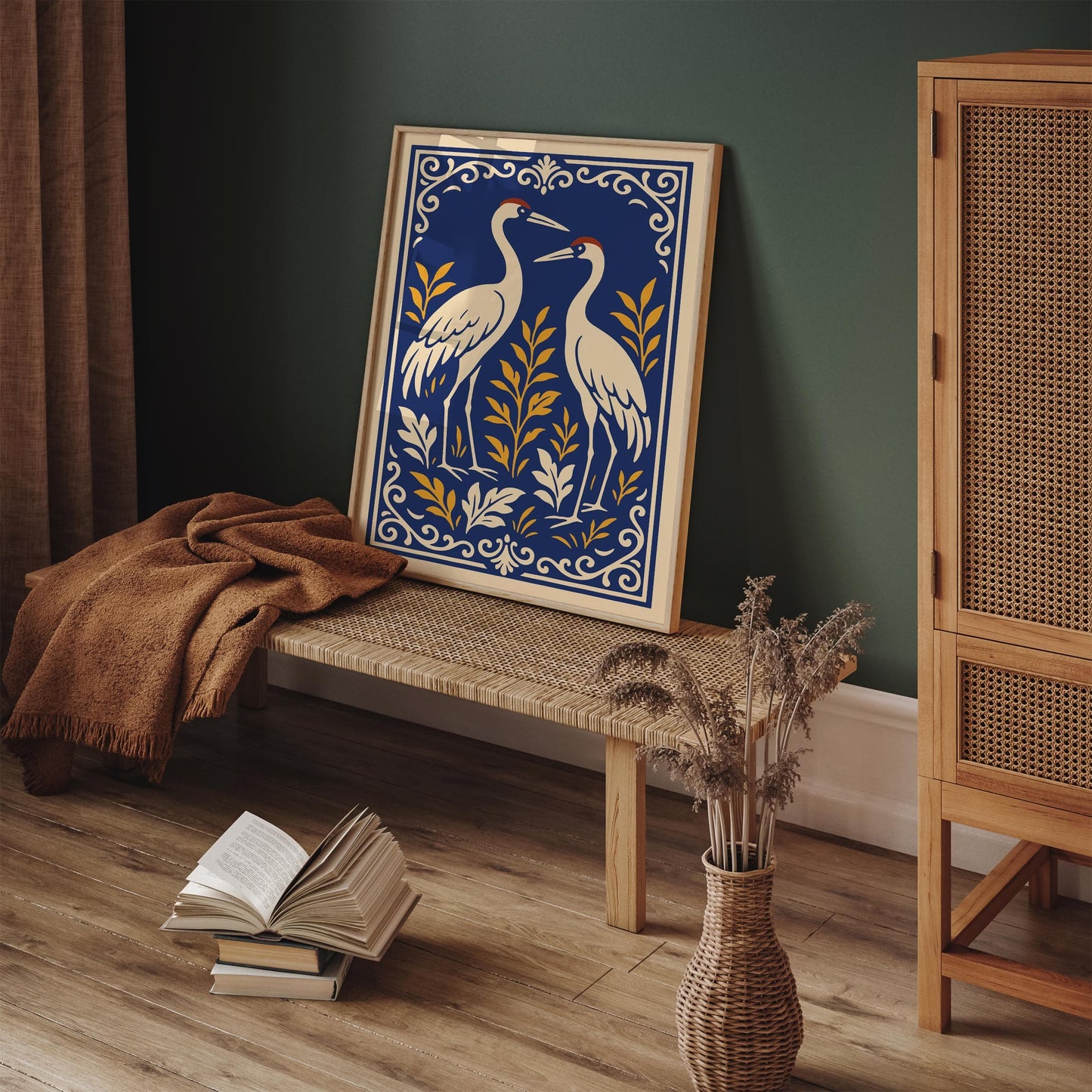 Two Crane Bird Rococo Poster