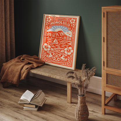 Honolulu Travel Poster - Hawaii Cityscape Print