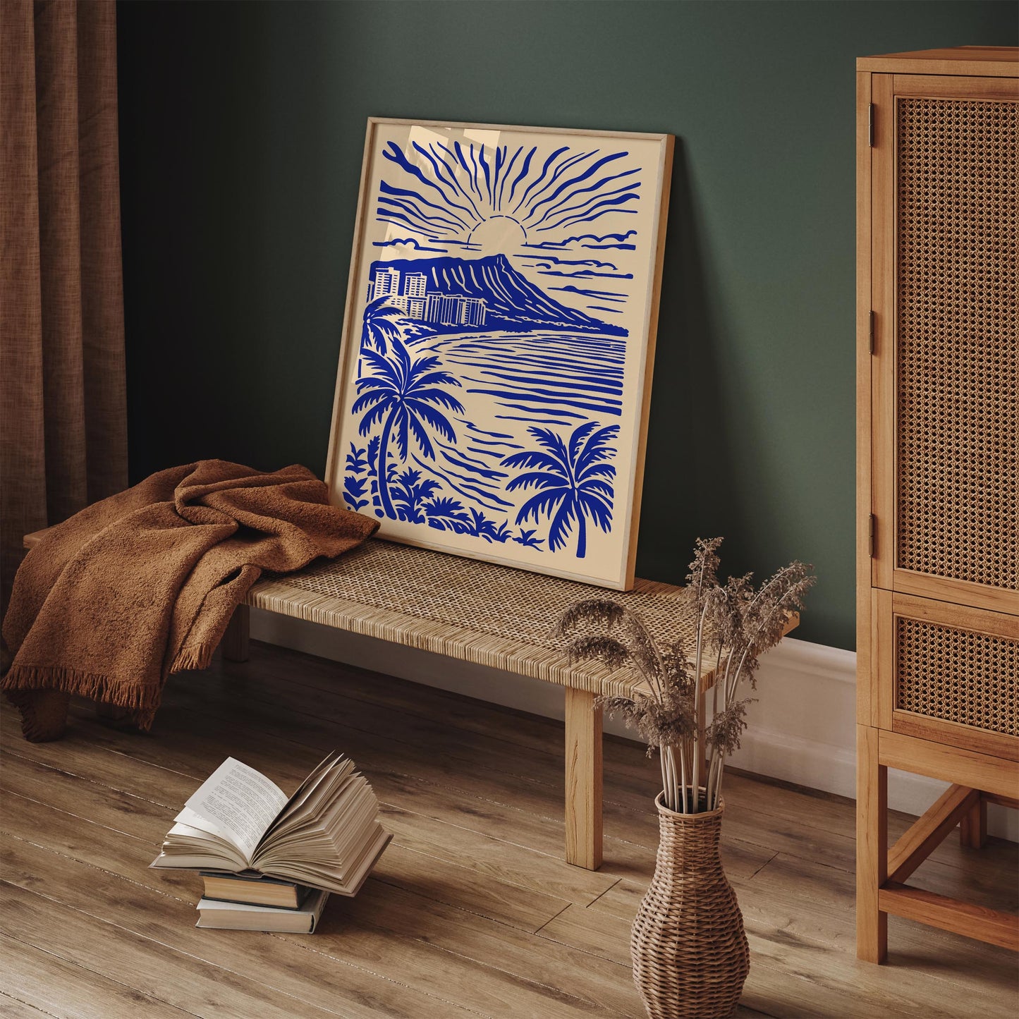 Honolulu Blue Tropical Landscape Poster