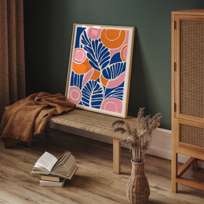 Blue Orange Nature Leaves Art Print