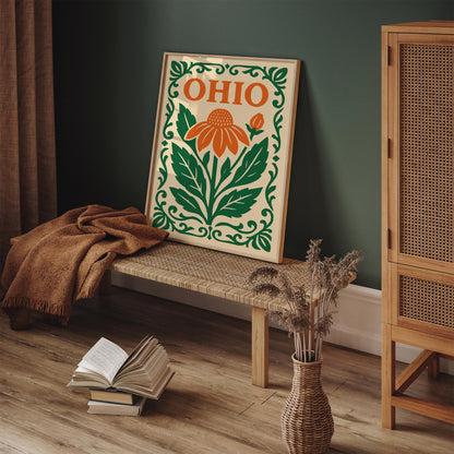 Ohio Travel Poster with Big Orange Flower