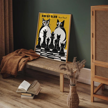 Chess Club Poster - Funny Cats Game Print