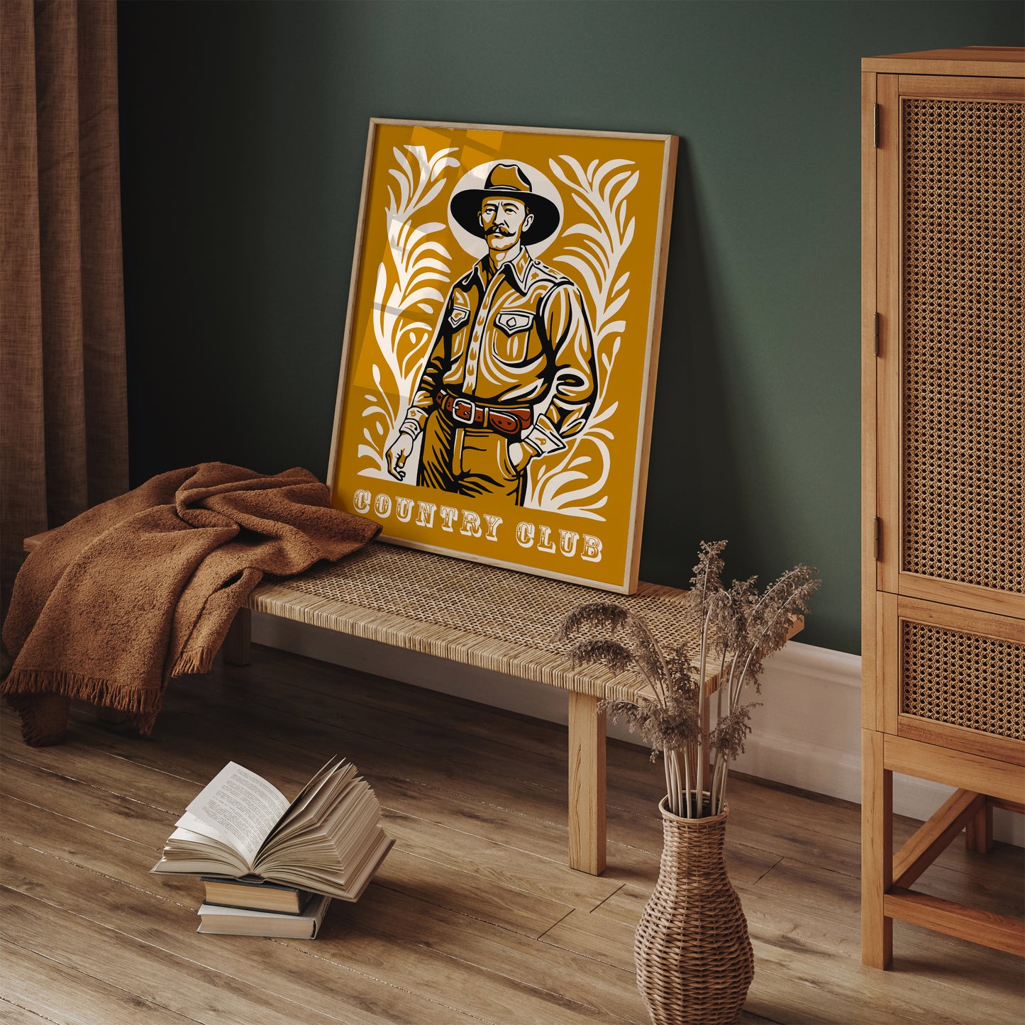Country Club Poster - Mustard Yellow Cowboy Portrait