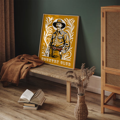 Country Club Poster - Mustard Yellow Cowboy Portrait