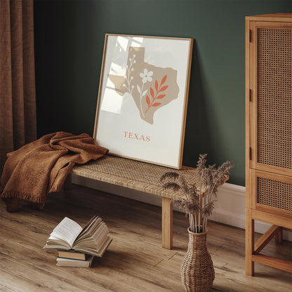 Minimalist Texas Map Poster - Modern Travel Wall Art Print
