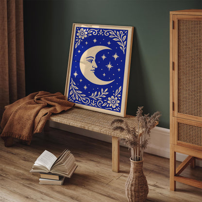 Blue Moon Poster - Rococo Floral Bedroom Wall Art