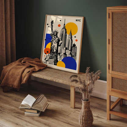 NYC Travel Poster – Modern Cityscape Wall Art Print