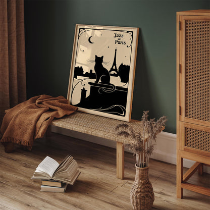 Vintage Jazz de Paris Poster – Music Cat Wall Art Print