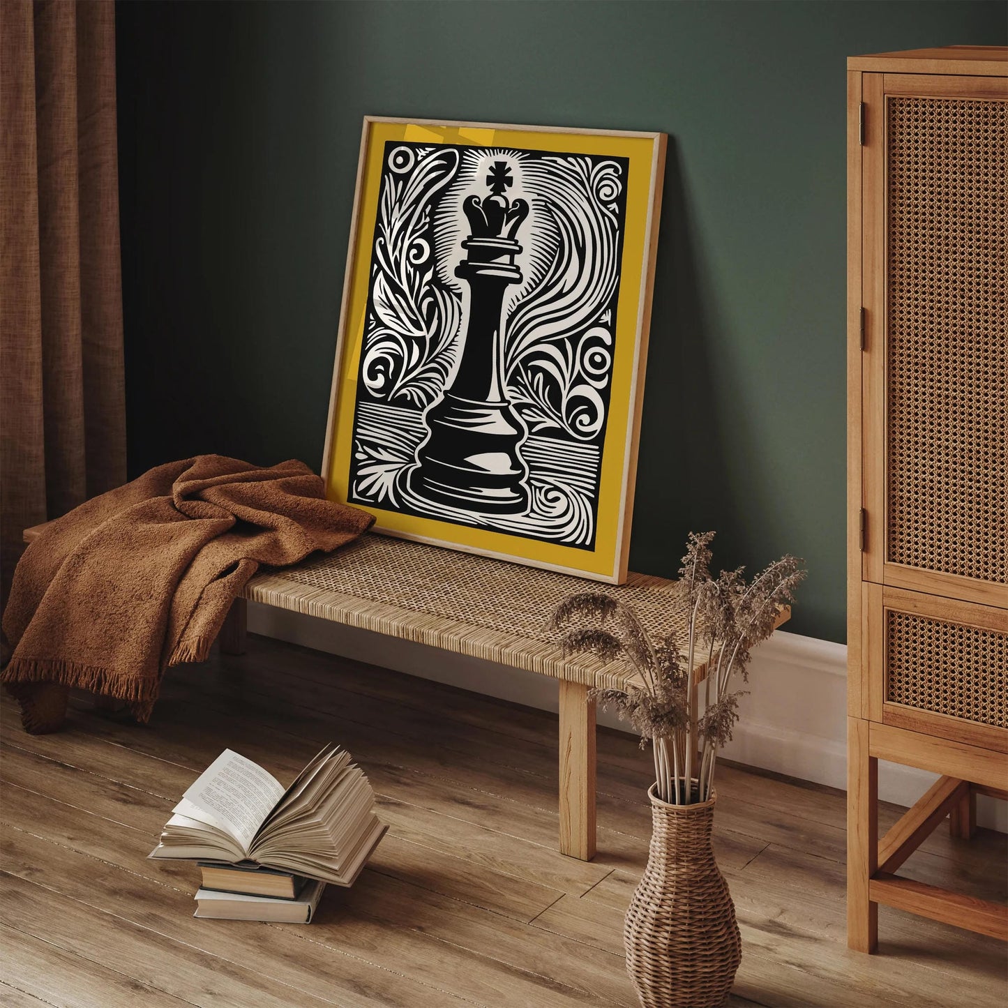 Mustard Yellow Retro Chess Piece Art Print