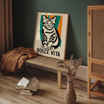 Dolce Vita Funny Cat Vintage Art Print
