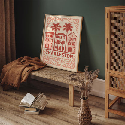 Charleston South Carolina Pink Travel Poster
