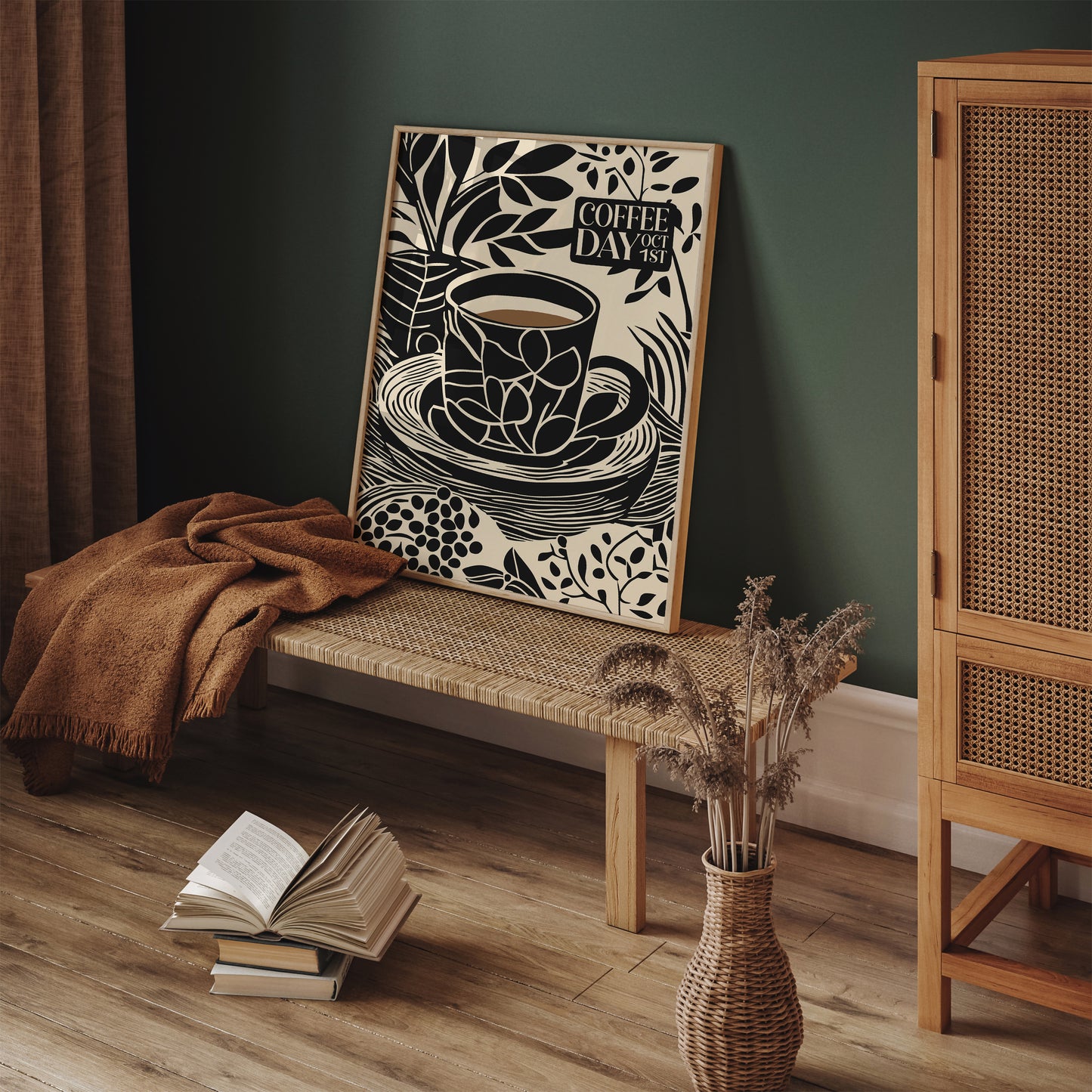 Coffee Day Linocut Style Poster