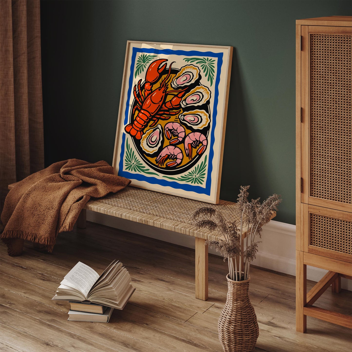 Colorful Retro Seafood Plate Poster - Seafood Lovers Gift
