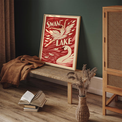 Red Swan Lake Ballet Art Poster
