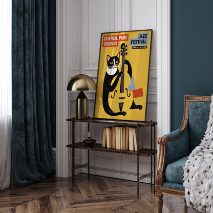 Central Park Grooves with Cat Yellow Poster