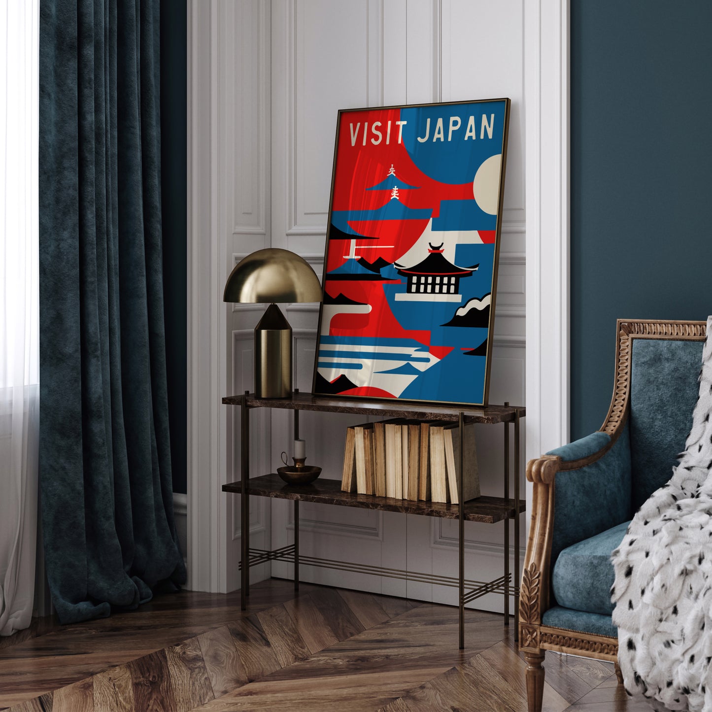 Visit Japan Retro Blue Wall Art