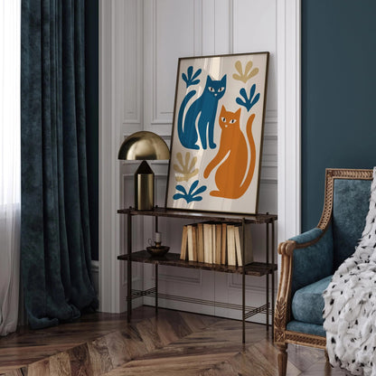 Modern Abstract Cat Poster – Twin Cats Print