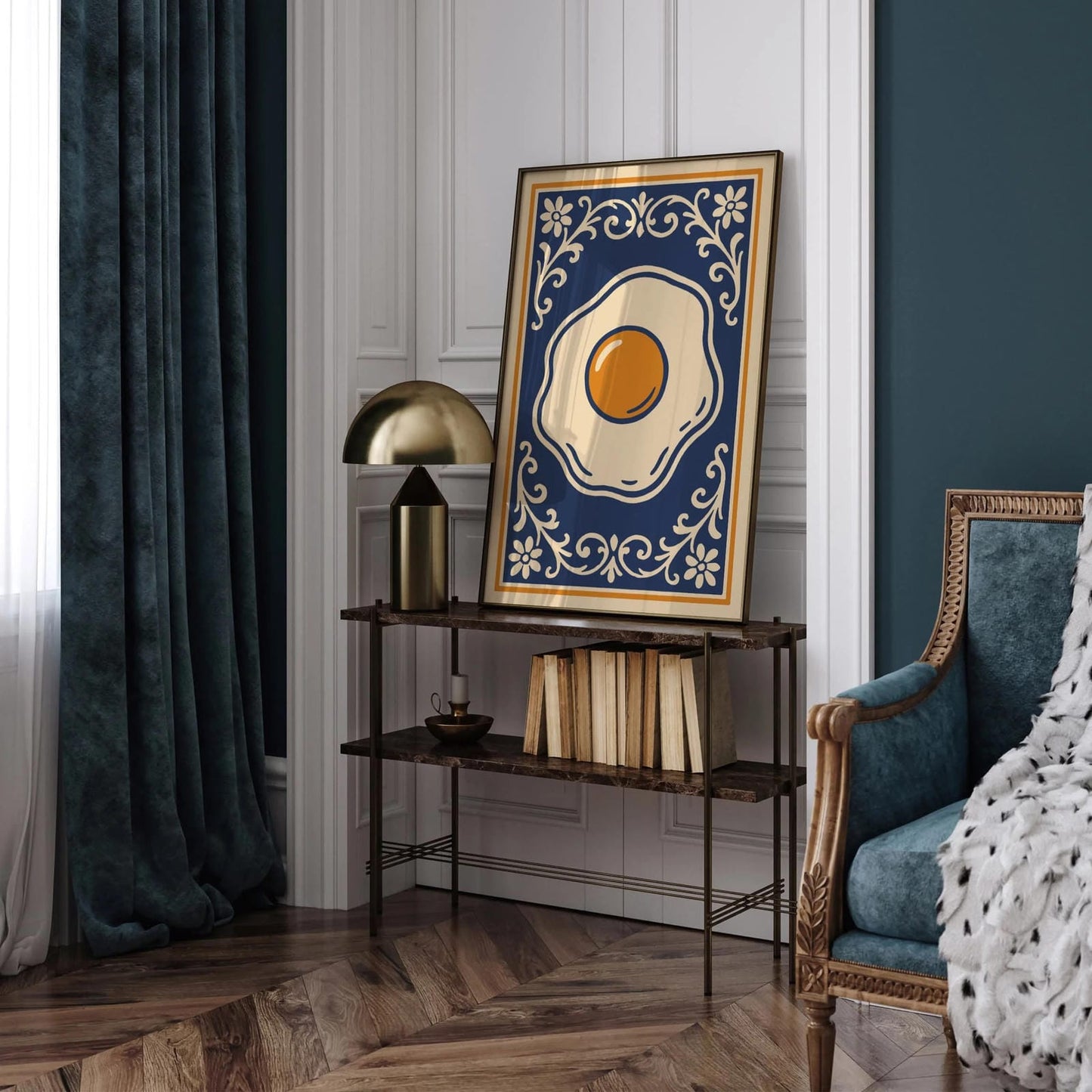 Fried Egg Rococo Style Poster - Elegant Kitchen Wall Art