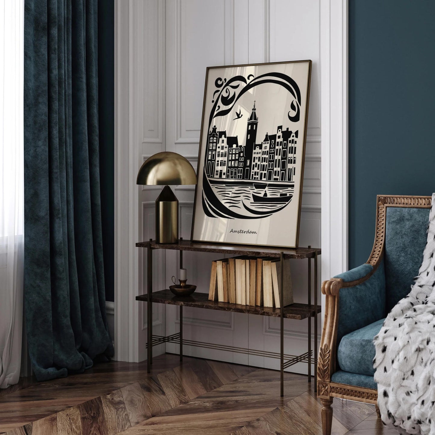 Amsterdam Travel Poster - Black & White Art Print