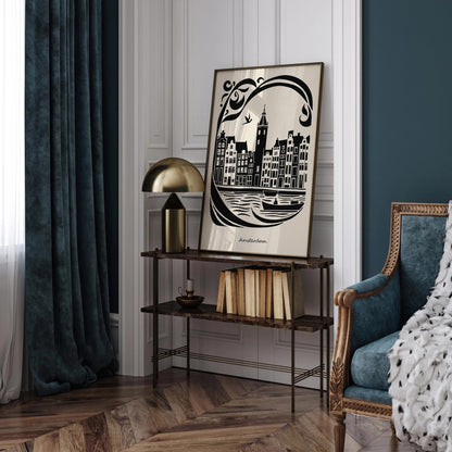 Amsterdam Travel Poster - Black & White Art Print