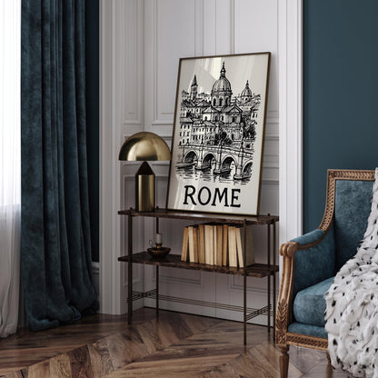 Rome Italy Black Ink Sketch Art Poster