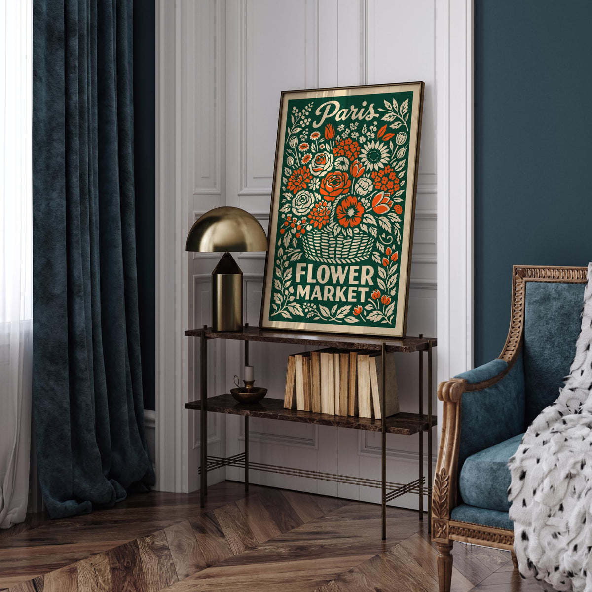 Vintage Paris Flower Market Poster