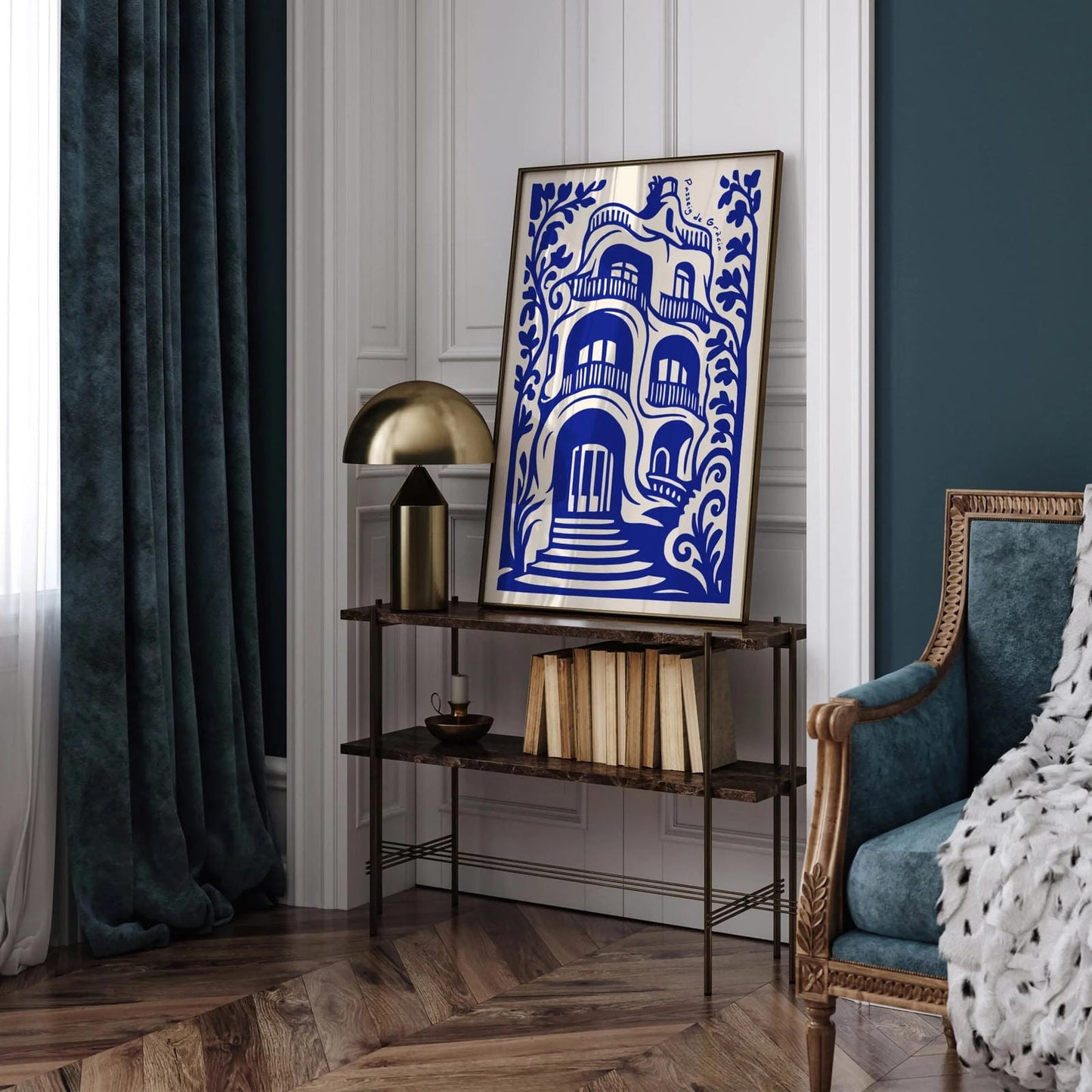 Passeig de Gràcia Barcelona Blue Travel Poster