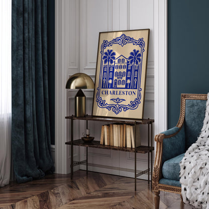 Charleston Blue Cityscape Poster – Vintage Travel Art