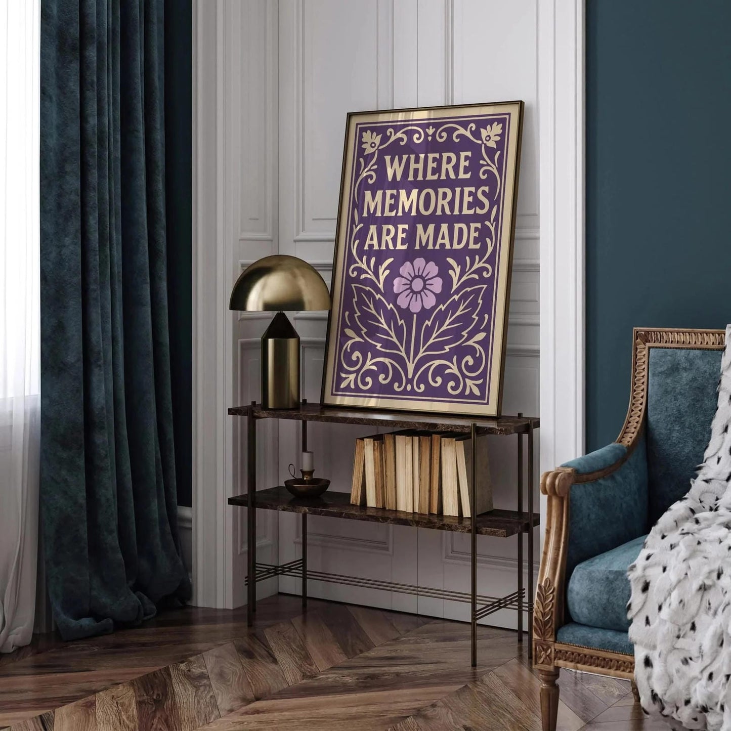 Where Memories Are Made Poster, Purple Floral Victorian Art Print