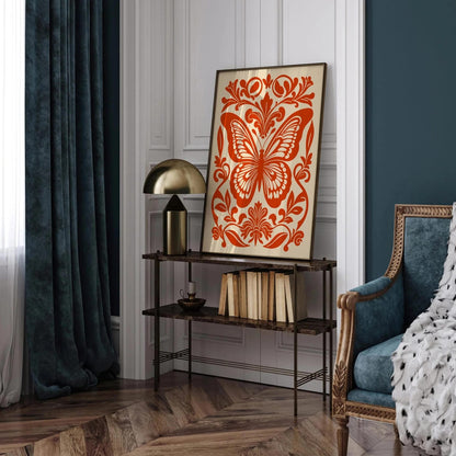 Red Rococo Style Butterfly Animal Poster