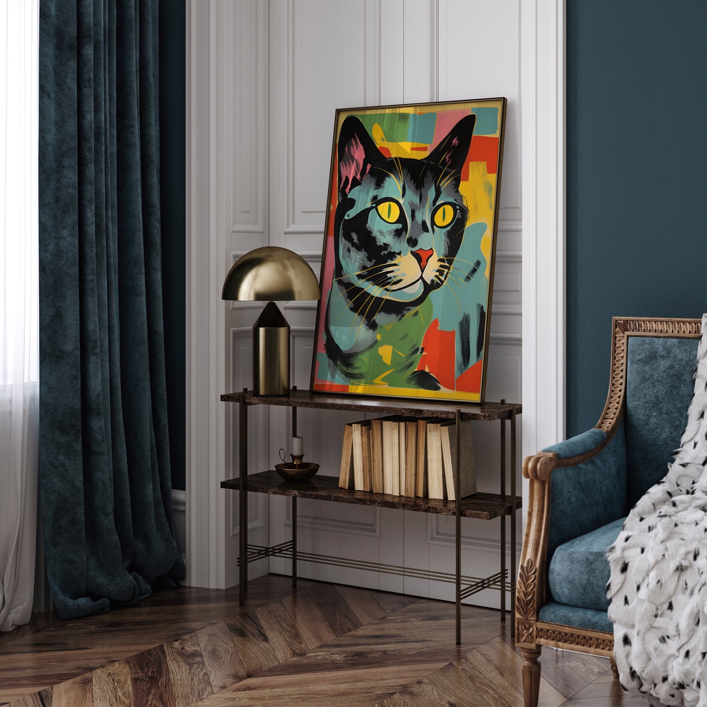 Colorful Retro Cat Reproduction Poster