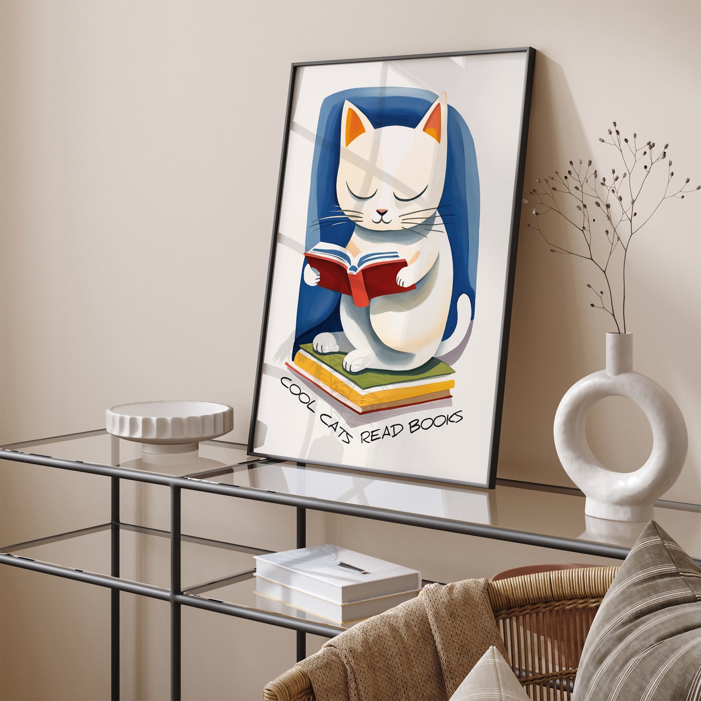 Coll Cats Read Books Literary Wall Art Print