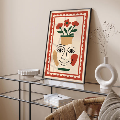 Flower Face Vase Poster - Surreal Floral Wall Art