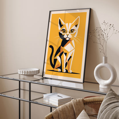 Geometric Kitten Cute Yellow Cat Poster