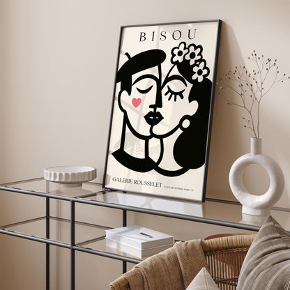 Bisou Kiss Kiss - Kissing Couple French Art Wall Print