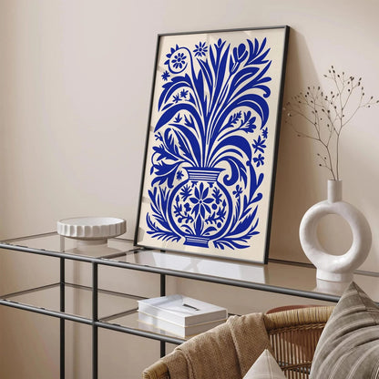 Blue Eclectic Flowers in Vase Poster