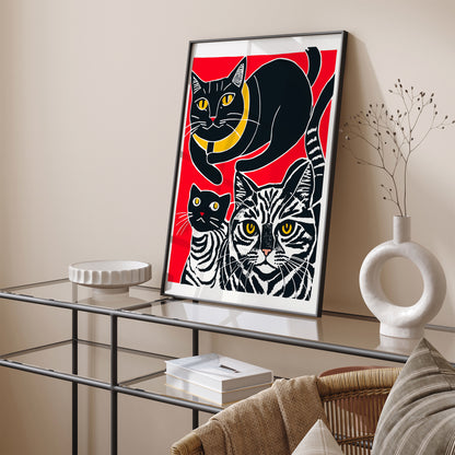 Wild Cats Funny Red Wall Art