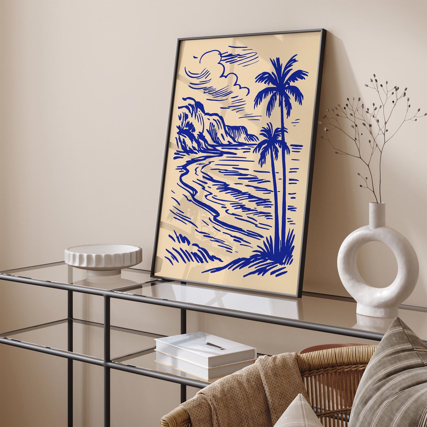 Tropical Palm Coast Line Art Print 2026