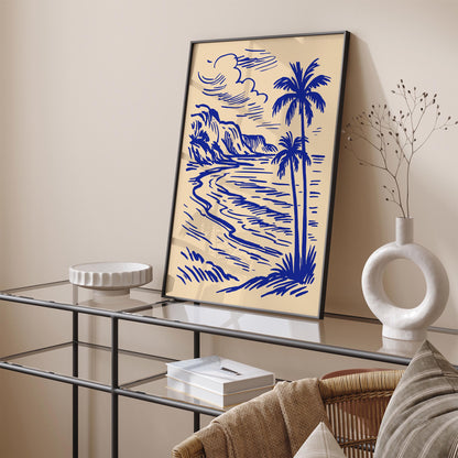 Tropical Palm Coast Line Art Print 2026