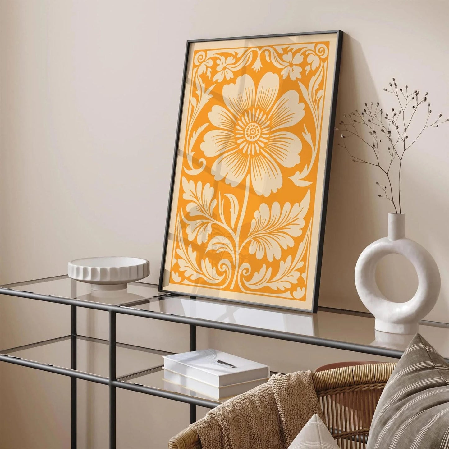 Yellow Rococo Floral Botanical Art Print Poster